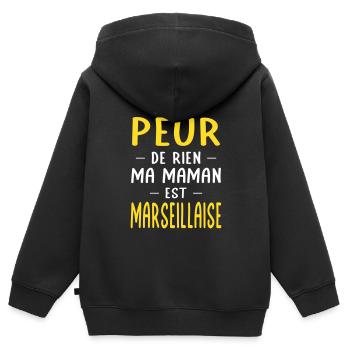 Je n'ai peur de rien ma maman est Marseillaise - Sweat Premium à capuche zippé enfant bio - noir - Dos - AI Model Kid Male (0cm)