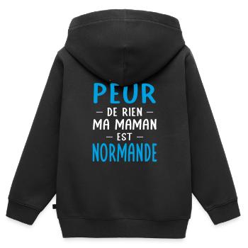 Je n'ai peur de rien ma maman est Normande - Sweat Premium à capuche zippé enfant bio - noir - Dos - AI Model Kid Male (0cm)