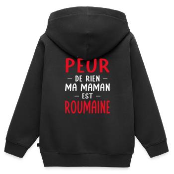 Je n'ai peur de rien ma maman est Roumaine - Sweat Premium à capuche zippé enfant bio - noir - Dos - AI Model Kid Male (0cm)