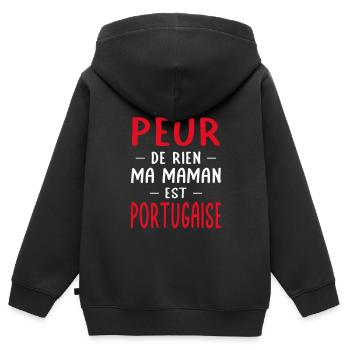 Je n'ai peur de rien ma maman est Portugaise - Sweat Premium à capuche zippé enfant bio - noir - Dos - AI Model Kid Male (0cm)