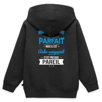Mon tonton n'est pas parfait - Aide-soignant - Sweat Premium à capuche zippé enfant bio - noir - Dos - AI Model Kid Male (0cm)