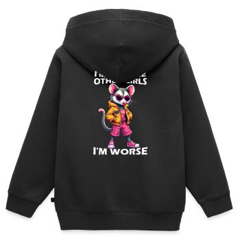 Ich bin nicht wie andere Mädchen Ich bin schlimmer - Kinder Premium Organic Zip Hoodie - Schwarz - Hinten - AI Model Kid Male (0cm)