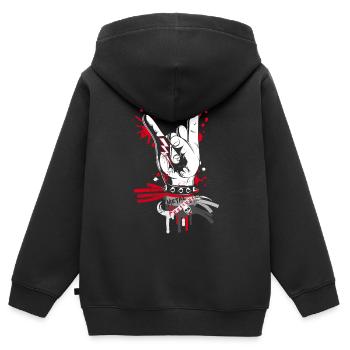 gezeichnetes Metal- und Rock-Handzeichen - Kinder Premium Organic Zip Hoodie - Schwarz - Hinten - AI Model Kid Male (0cm)