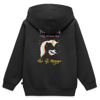 meine Patin ist wie ein Einhorn - Kinder Premium Organic Zip Hoodie - Schwarz - Hinten - AI Model Kid Male (0cm)