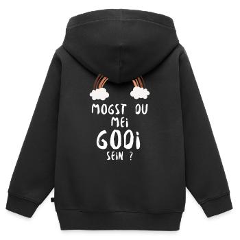 Demander la marraine Godi demande la marraine baptême bébé - Sweat Premium à capuche zippé enfant bio - noir - Dos - AI Model Kid Male (0cm)