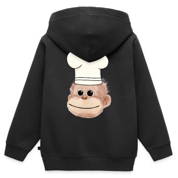 Singe Chef Restaurant Cuisinier cuisinier amateur - Sweat Premium à capuche zippé enfant bio - noir - Dos - AI Model Kid Male (0cm)