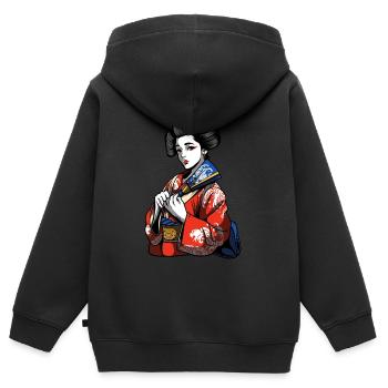 Japon Geisha - Sweat Premium à capuche zippé enfant bio - noir - Dos - AI Model Kid Male (0cm)