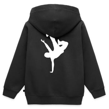 Imprimé silhouette acrobatique - Sweat Premium à capuche zippé enfant bio - noir - Dos - AI Model Kid Male (0cm)