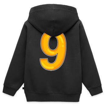 Zahl 9 - Neun - 9 Motiv in Gelb - Kinder Premium Organic Zip Hoodie - Schwarz - Hinten - AI Model Kid Male (0cm)