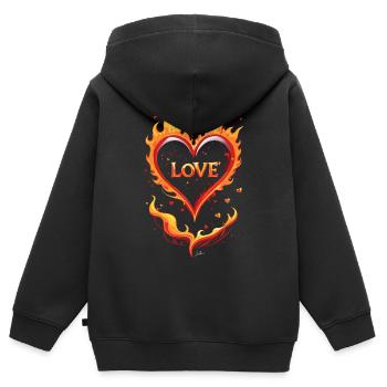 Love valentin coeur feu - Sweat Premium à capuche zippé enfant bio - noir - Dos - AI Model Kid Male (0cm)