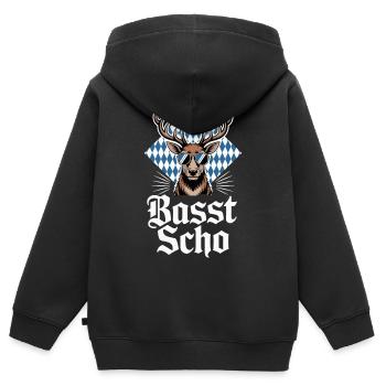 Elch Bayerischer Hirsch Sonnenbrille Basst Scho - Kinder Premium Organic Zip Hoodie - Schwarz - Hinten - AI Model Kid Male (0cm)
