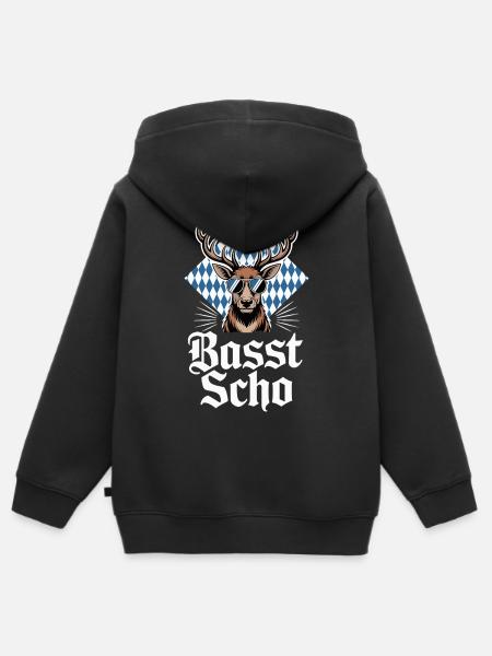 Elch Bayerischer Hirsch Sonnenbrille Basst Scho - Kinder Premium Organic Zip Hoodie - Schwarz