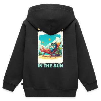 Gaming Konsole am Strand im Sonnenlicht - Kinder Premium Organic Zip Hoodie - Schwarz - Hinten - AI Model Kid Male (0cm)
