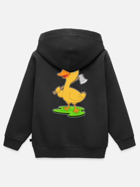 Duck Lumberjack Axe Forest - Kids Premium Organic Zip-up Hoodie - black