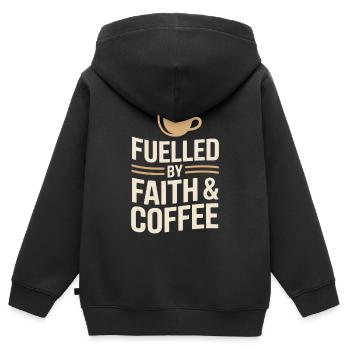 Fuelled By Faith And Coffee Christlicher Spruch - Kinder Premium Organic Zip Hoodie - Schwarz - Hinten - AI Model Kid Male (0cm)