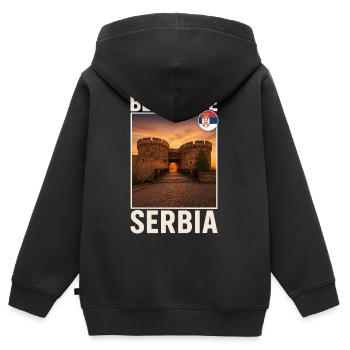 Belgrade, Serbie - Sweat Premium à capuche zippé enfant bio - noir - Dos - AI Model Kid Male (0cm)