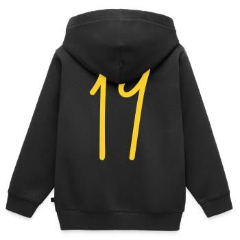19 - Kinder Premium Organic Zip Hoodie - Schwarz - Hinten - AI Model Kid Male (0cm)