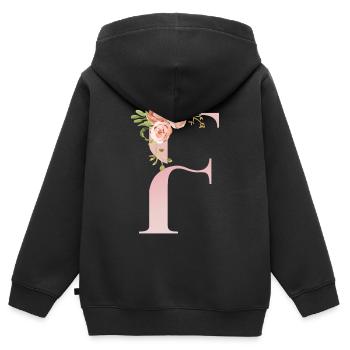 F florale pastel romantique - Sweat Premium à capuche zippé enfant bio - noir - Dos - AI Model Kid Male (0cm)