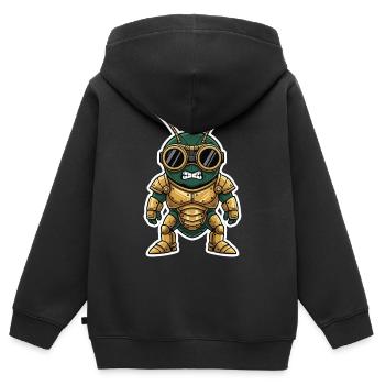 Grillon Gardien Steampunk Armure Laiton Dorée - Sweat Premium à capuche zippé enfant bio - noir - Dos - AI Model Kid Male (0cm)