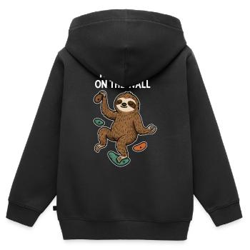 Attentif sur le mur – Paresseux zen sur le mur - Sweat Premium à capuche zippé enfant bio - noir - Dos - AI Model Kid Male (0cm)