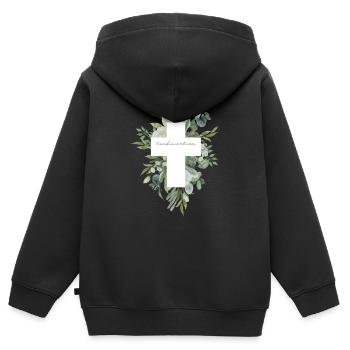Cadeau de confirmation – Motif de croix florale - Sweat Premium à capuche zippé enfant bio - noir - Dos - AI Model Kid Male (0cm)