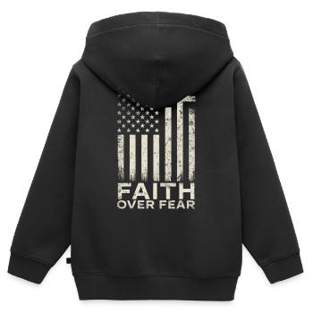 Église chrétienne de Jésus la foi avant la peur - Sweat Premium à capuche zippé enfant bio - noir - Dos - AI Model Kid Male (0cm)