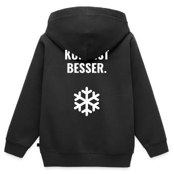 Kühl ist besser. - Kinder Premium Organic Zip Hoodie - Schwarz - Hinten - AI Model Kid Male (0cm)