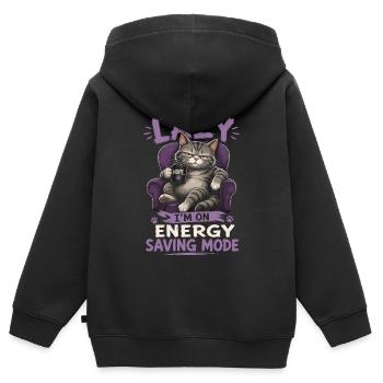 Je ne suis pas paresseux, je suis en mode économie d’énergie, chat. - Sweat Premium à capuche zippé enfant bio - noir - Dos - AI Model Kid Male (0cm)