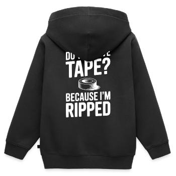 Hast du Klebeband? Weil ich durchtrainiert bin - Kinder Premium Organic Zip Hoodie - Schwarz - Hinten - AI Model Kid Male (0cm)