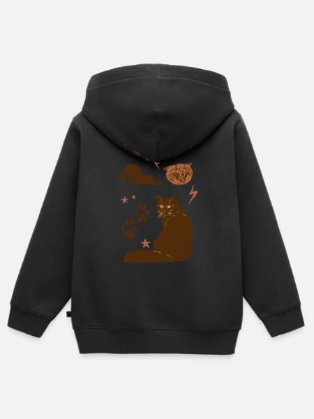 BRUNE KATZEN - Kinder Premium Organic Zip Hoodie - Schwarz