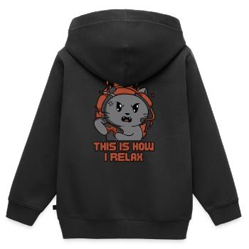 So entspanne ich mich - Kinder Premium Organic Zip Hoodie - Schwarz - Hinten - AI Model Kid Male (0cm)