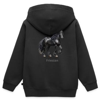 Friesenpferd - Kinder Premium Organic Zip Hoodie - Schwarz - Hinten - AI Model Kid Male (0cm)