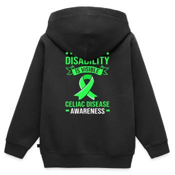 Zöliakie Glutenfrei - Kinder Premium Organic Zip Hoodie - Schwarz - Hinten - AI Model Kid Male (0cm)