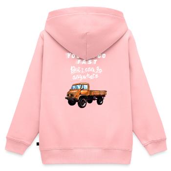 Vous pouvez aller plus vite, mais je peux aller n’importe où! Unimog - Sweat Premium à capuche zippé enfant bio - rose - Dos - AI Model Kid Female (0cm)