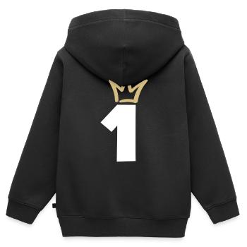 NUMMER EINS 1 Champion Krone - Kinder Premium Organic Zip Hoodie - Schwarz - Hinten - AI Model Kid Male (0cm)