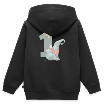 Birthday 1 figure elephant bunny boy - Kids Premium Organic Zip-up Hoodie - black - Back - AI Model Kid Male (0cm)