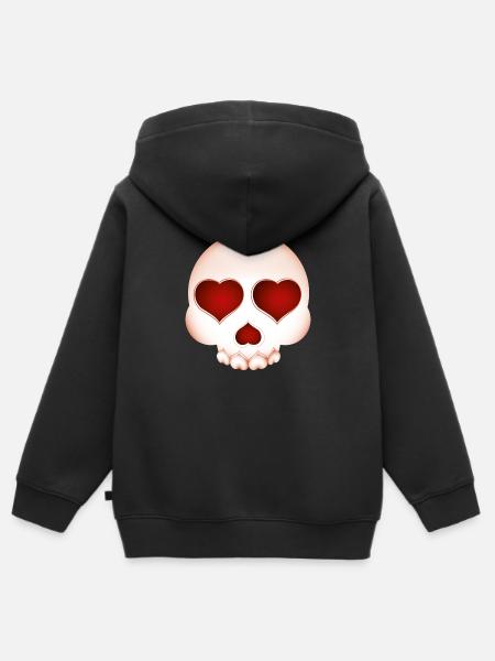 Smiley Skull with Hearts - Kinder Premium Organic Zip Hoodie - Schwarz
