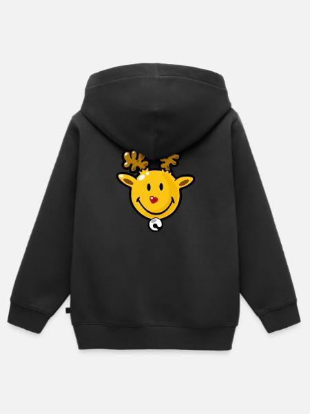 Smiley Christmas Rudolph - Kinder Premium Organic Zip Hoodie - Schwarz