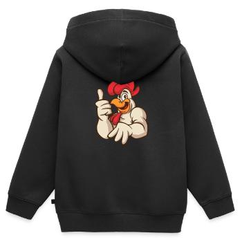 Muscles de poule de poulet coq Thumbs Up - Sweat Premium à capuche zippé enfant bio - noir - Dos - AI Model Kid Male (0cm)