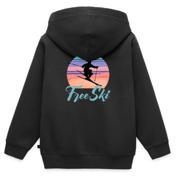 Ski gratuit, sports d'hiver, ski, ski de slalom, Sk - Sweat Premium à capuche zippé enfant bio - noir - Dos - AI Model Kid Male (0cm)