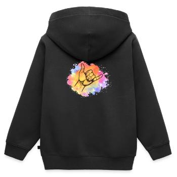 Shaka Gruß Handzeichen - Kinder Premium Organic Zip Hoodie - Schwarz - Hinten - AI Model Kid Male (0cm)
