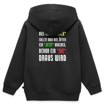 Aus Einem Bald Sollte Man Viel Öfter Ein Jetzt - Kinder Premium Organic Zip Hoodie - Schwarz - Hinten - AI Model Kid Male (0cm)