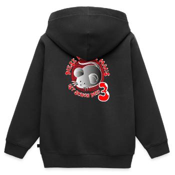 Diese Maus ist schon drei 3 und zeigts auf Shirt - Kinder Premium Organic Zip Hoodie - Schwarz - Hinten - AI Model Kid Male (0cm)