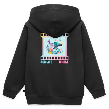 Niedlicher Wal - Meereslebewesen - Kinder Premium Organic Zip Hoodie - Schwarz - Hinten - AI Model Kid Male (0cm)