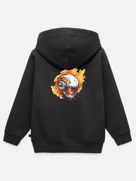 Helmet on fire - Kids Premium Organic Zip-up Hoodie - black