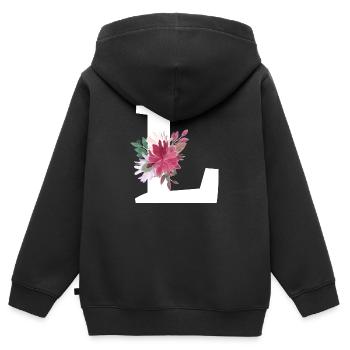 Buchstabe l blumig - Kinder Premium Organic Zip Hoodie - Schwarz - Hinten - AI Model Kid Male (0cm)