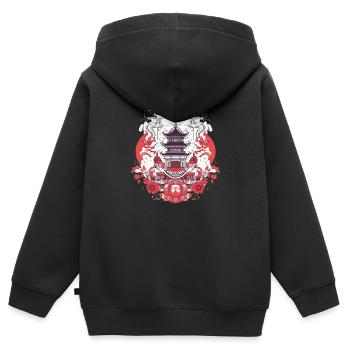 Folklore chinois - Sweat Premium à capuche zippé enfant bio - noir - Dos - AI Model Kid Male (0cm)