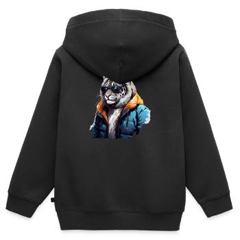Streetstyle Schneeleopard | Leoparden-Liebhaber - Kinder Premium Organic Zip Hoodie - Schwarz - Hinten - AI Model Kid Male (0cm)