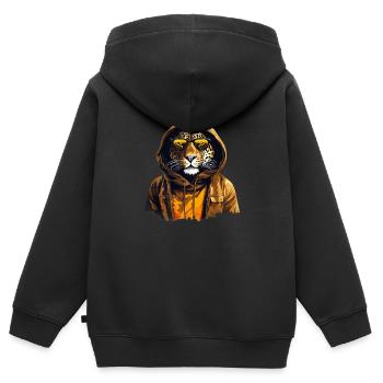 Streetstyle-Leopard | Leoparden-Liebhaber - Kinder Premium Organic Zip Hoodie - Schwarz - Hinten - AI Model Kid Male (0cm)
