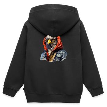 Streetstyle-Falke | Falken-Liebhaber - Kinder Premium Organic Zip Hoodie - Schwarz - Hinten - AI Model Kid Male (0cm)